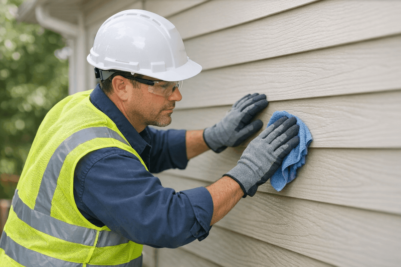 Technician performing maintenance on siding to extend life