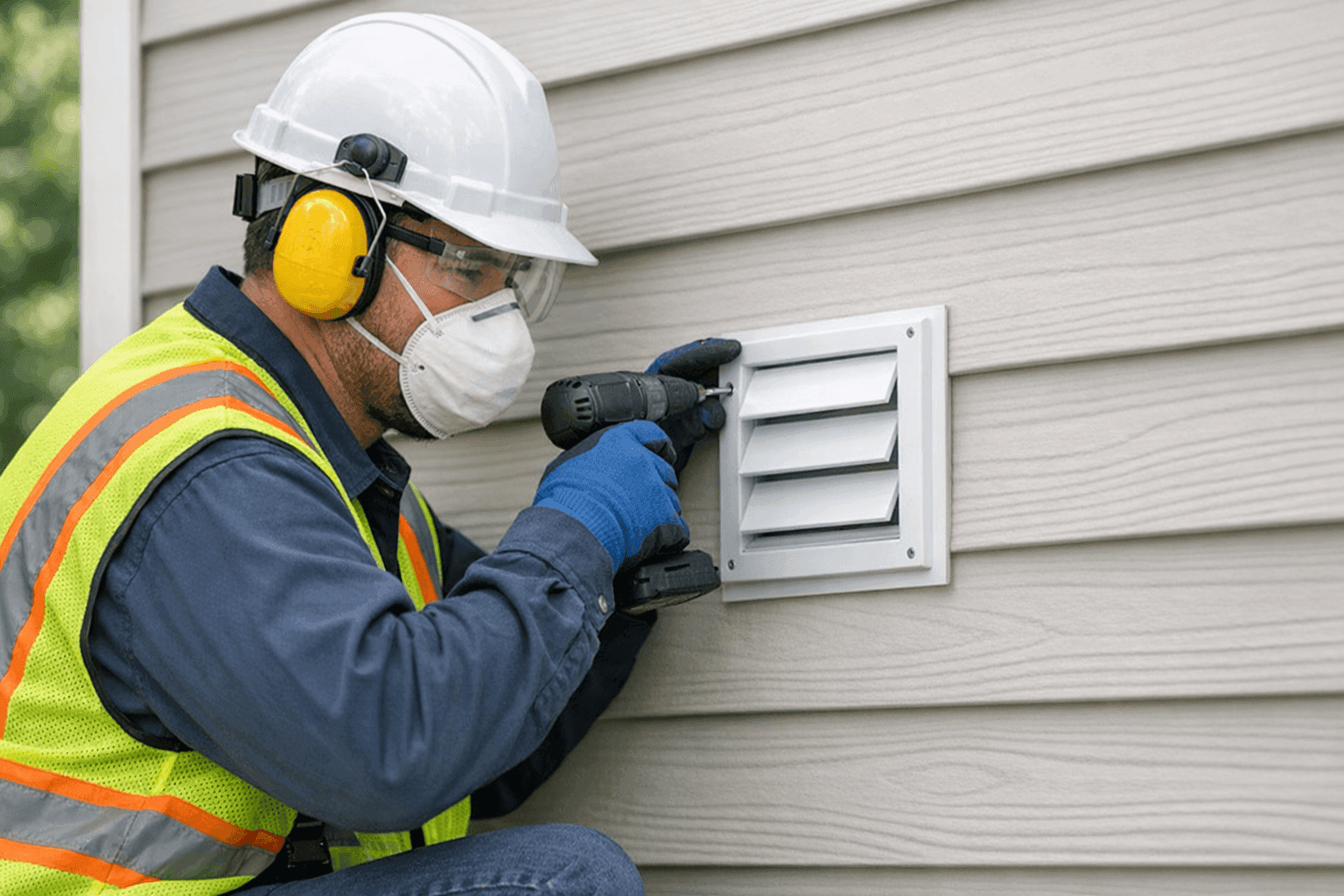 Technician installing siding vents for moisture control