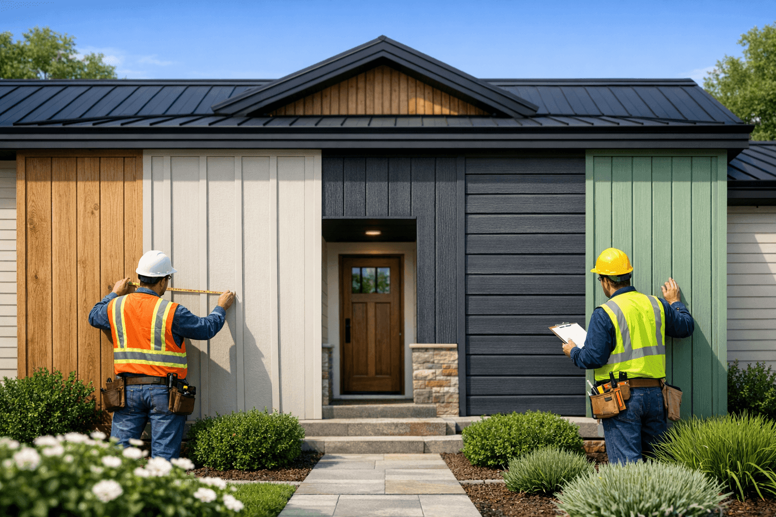 Display of trending siding colors and textures on home